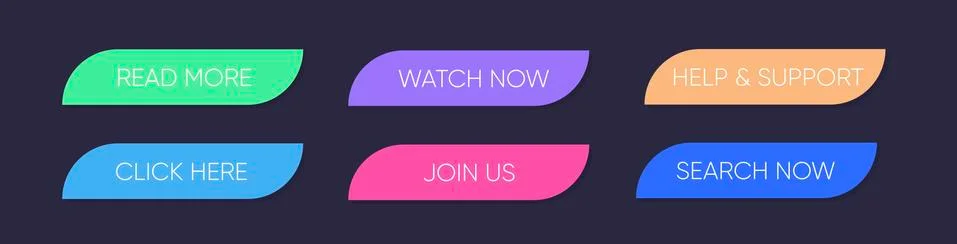 Set of multi-colored buttons using the gradient for websites and social pages. Illustrazione stock