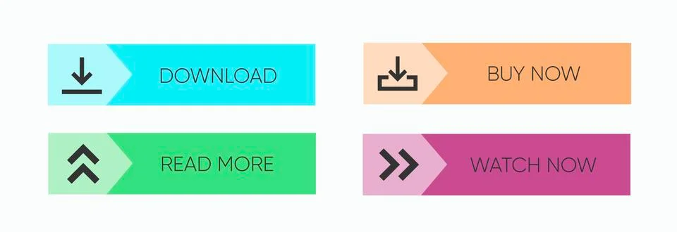 Set of multi-colored buttons using the gradient for websites and social pages. Illustrazione stock