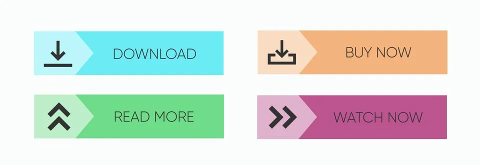 Set of multi-colored buttons using the gradient for websites and social pages. Illustrazione stock