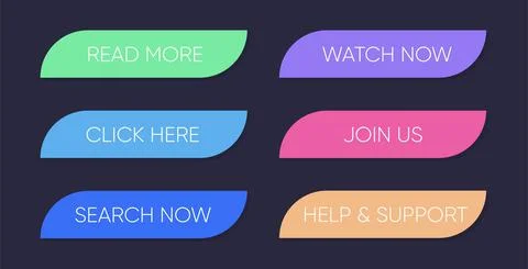 Set of multi-colored buttons using the gradient for websites and social pages. Illustrazione stock