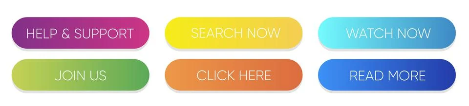 Set of multi-colored buttons using the gradient for websites and social pages. Illustrazione stock