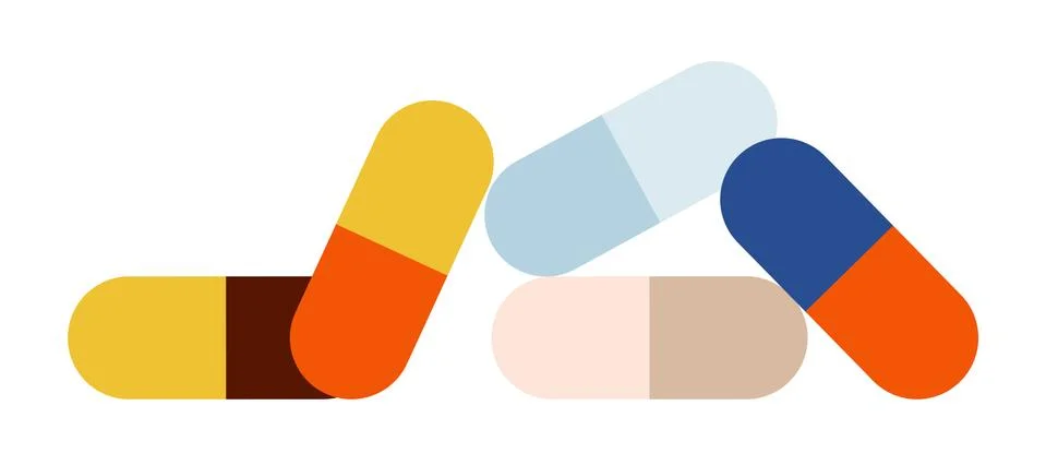 Set of multi-colored capsules, dosage form vector icon flat isolated Stock Illustration
