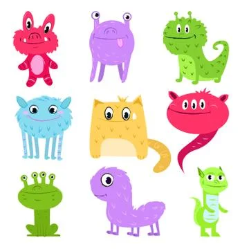 Set of multi-colored cartoon cute monsters not similar to each other. Baby Illustrazione stock