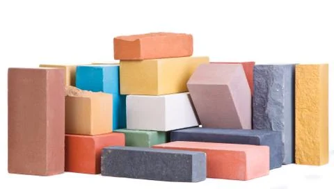 Set of multi-colored ceramic bricks at the white background, isolated Stock Photos