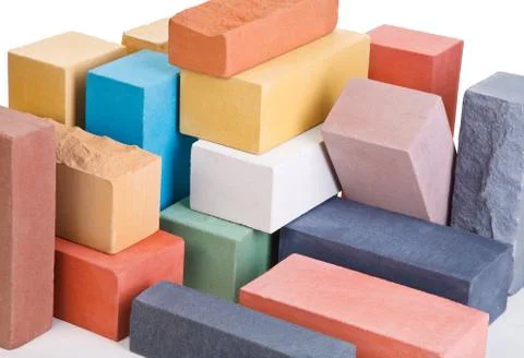 Set of multi-colored ceramic bricks at the white background, isolated Stock Photos
