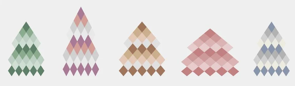 A set of multi-colored christmas trees for design Illustrazione stock