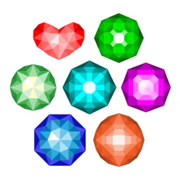 Set of multi-colored classic round brilliant cut gems. Stock Illustration