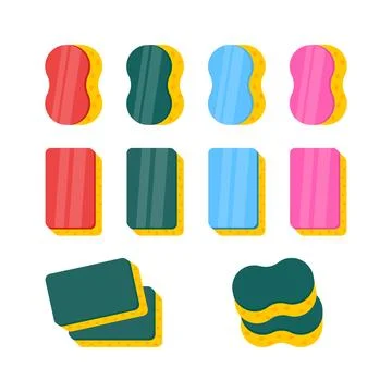 Set of multi-colored cleaning sponges with wavy edges and dotted textures Stock-Illustration