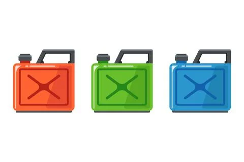 Set of multi-colored containers for gasoline. Stock Illustration