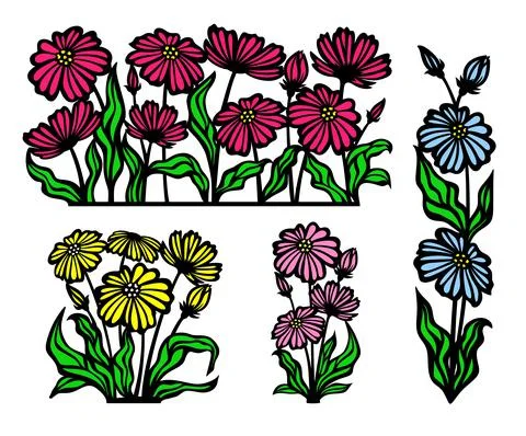 Set of multi-colored daisies.  Stock Illustration
