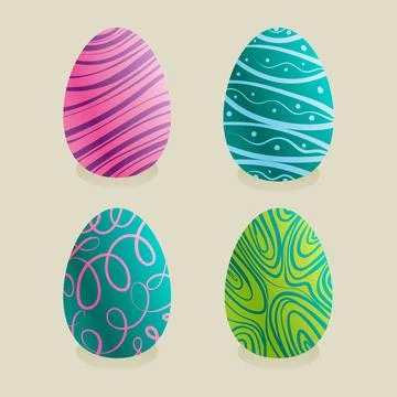 Set of multi-colored Easter eggs with various patterns Stock Illustration