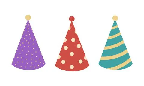 Set of multi-colored festive caps on white background Stock Illustration