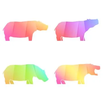 Set of multi-colored gradient hippos 스톡 일러스트