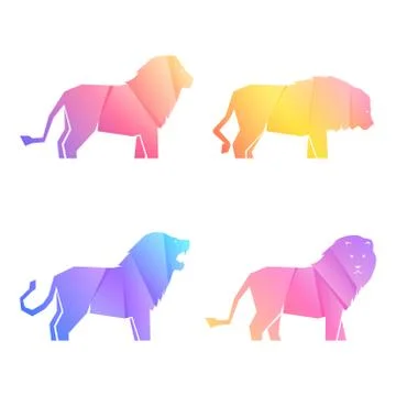 Set of multi-colored gradient lions 스톡 일러스트