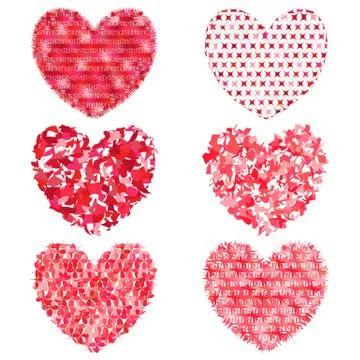 Set of multi-colored hearts to decorate and design on a white background Stock Illustration