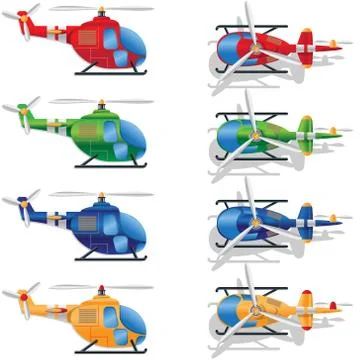 A set of multi-colored helicopters. Stock Illustration