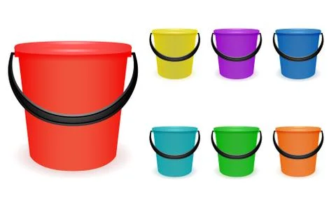 Set multi-colored household plastic buckets Illustration