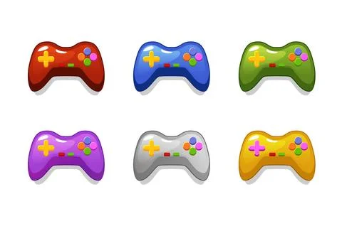 Set multi-colored isolated joysticks for computer games. Stock Illustration