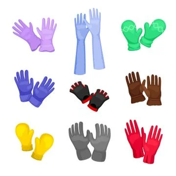 Set of multi colored mittens and gloves. Vector illustration on a white Stock Illustration