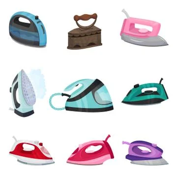 Set of multi colored modern irons. Vector illustration. Stock Illustration
