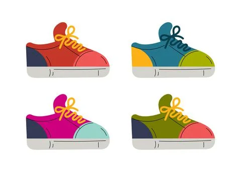 Set of multi-colored modern youth sneakers. Vector illustration Stock Illustration