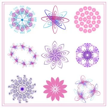 Set of multi colored ornaments circle, oval, flower Stock Illustration