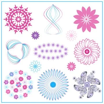 Set multi colored ornaments circle, oval, flower Illustrazione stock