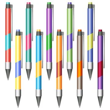 Set of multi-colored pens Stock Illustration