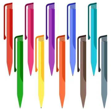 Set of multi-colored pens on a white background Illustrazione stock