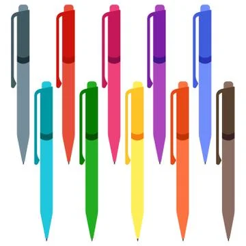Set of multi-colored pens on a white background Stock Illustration
