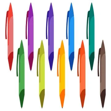 Set of multi-colored pens on a white background Stock Illustration
