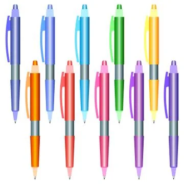 Set of multi-colored pens on a white background Stock Illustration
