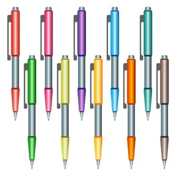 Set of multi-colored pens on a white background 스톡 일러스트