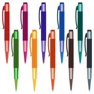 Set of multi-colored pens on a white background Stock Illustration