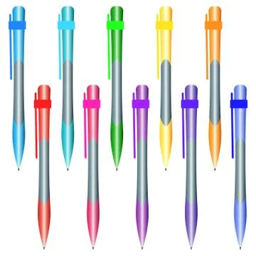 Set of multi-colored pens on a white background Stock Illustration