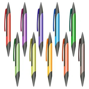 Set of multi-colored pens on a white background Stock Illustration