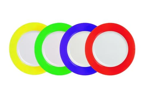 Set of Multi Colored Plates on white Background Stock Photos