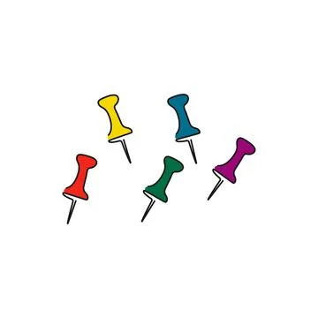 Set of multi colored push pins. Line art. Stock Illustration