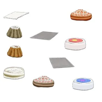 Set of multi-colored tasty cakes and cupcakes on a white background. Stock Illustration