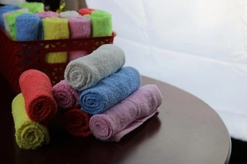 Set of multi-colored towels Stock Photos