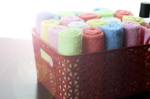 Set of multi-colored towels Stock Photos
