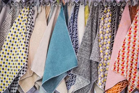 Set of multi colored upholstery samples for upholstered furniture. Stock Photos