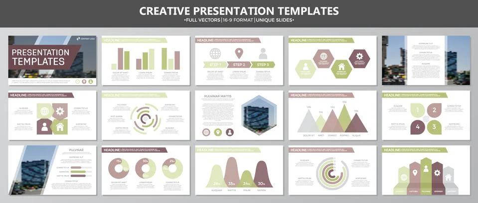 Set of multi colour elements for multipurpose presentation template slides with 库存插图