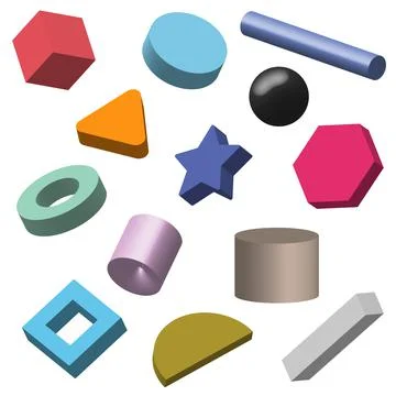 Set of multicolor 3D geometric shapes isolated on white background Stock Illustration