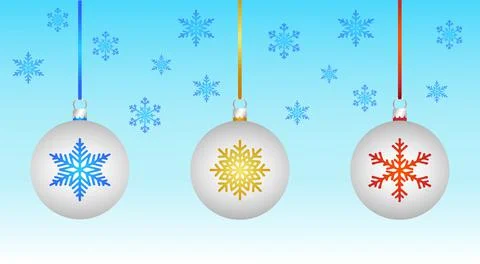 Set of multicolor 3D pattern Christmas tree glass balls decoration with ribbon Stock Illustration