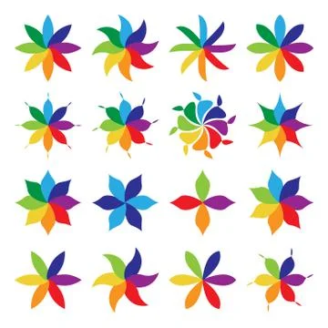 Set of multicolor flowers Stock Illustration