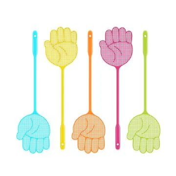 Set of Multicolor Flyswatters in Shape of Hand. 3d Rendering イラスト素材