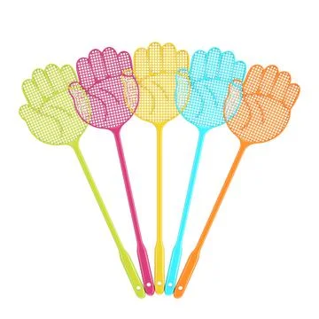 Set of Multicolor Flyswatters in Shape of Hand. 3d Rendering イラスト素材