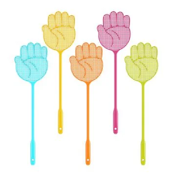 Set of Multicolor Flyswatters in Shape of Hand. 3d Rendering イラスト素材