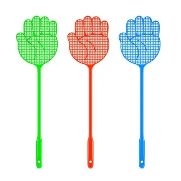 Set of Multicolor Flyswatters in Shape of Hand. 3d Rendering イラスト素材